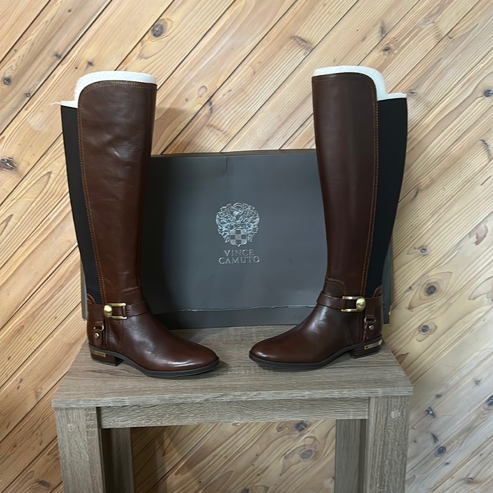 Vince Camuto Tall Brown Boots (Gold fixtures)